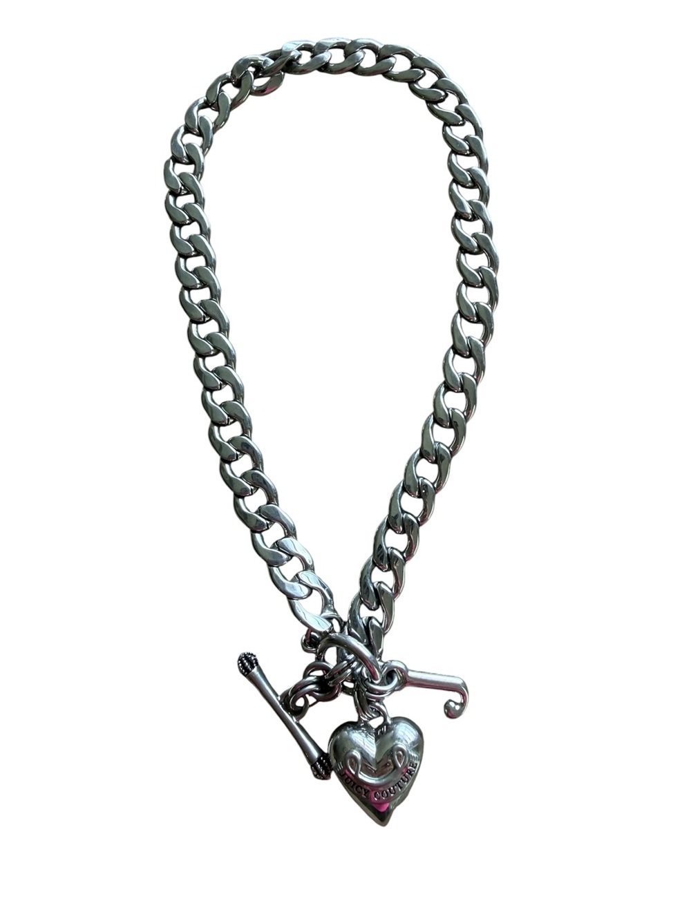 Juicy Couture Vintage silver chain and heart necklace with J charm